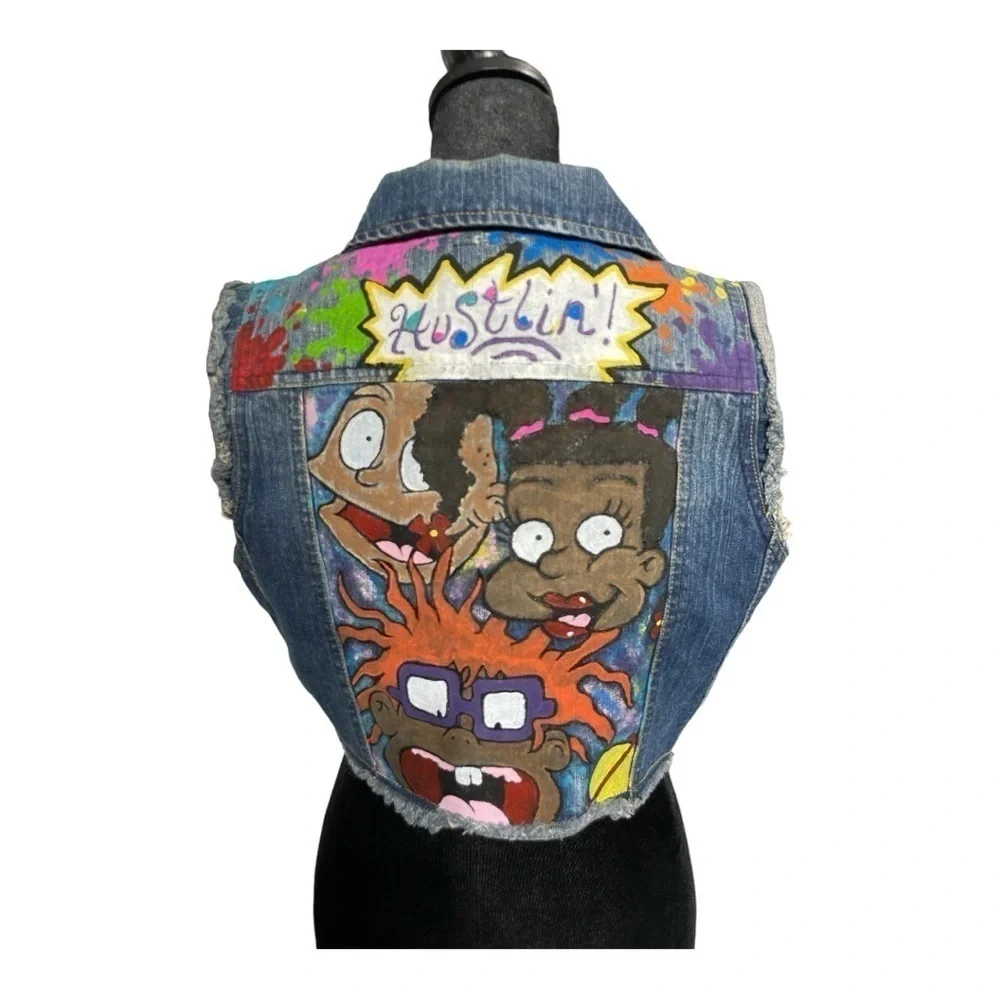 HIGHWAY JEANS Upcycle Blue Front Denim Jean Vest XL Juniors Nickelodeon